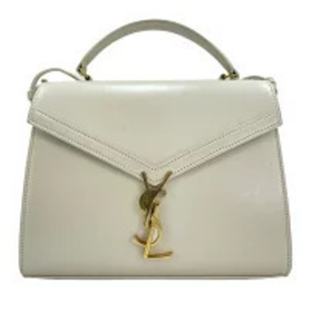 Saint Laurent Yves Cassandra Leather Handbag Beige Cream
